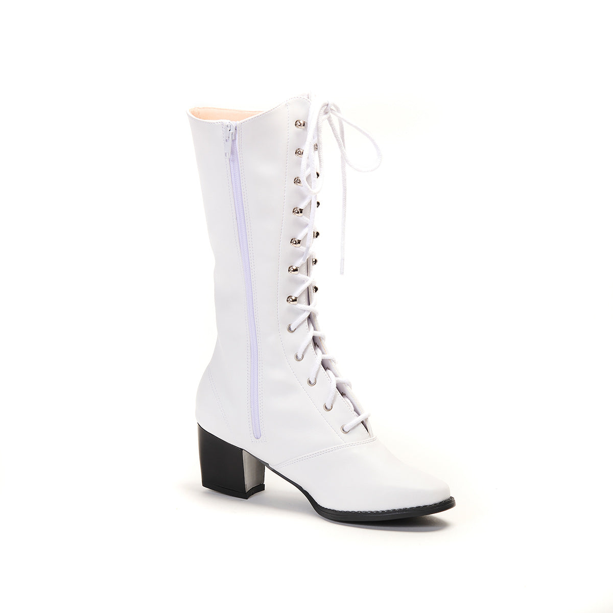 Bottes Hautes Filles En Cuir PU - Lacets Dorés, Fermeture éclair Latérale, Imperméables, Mi-mollet