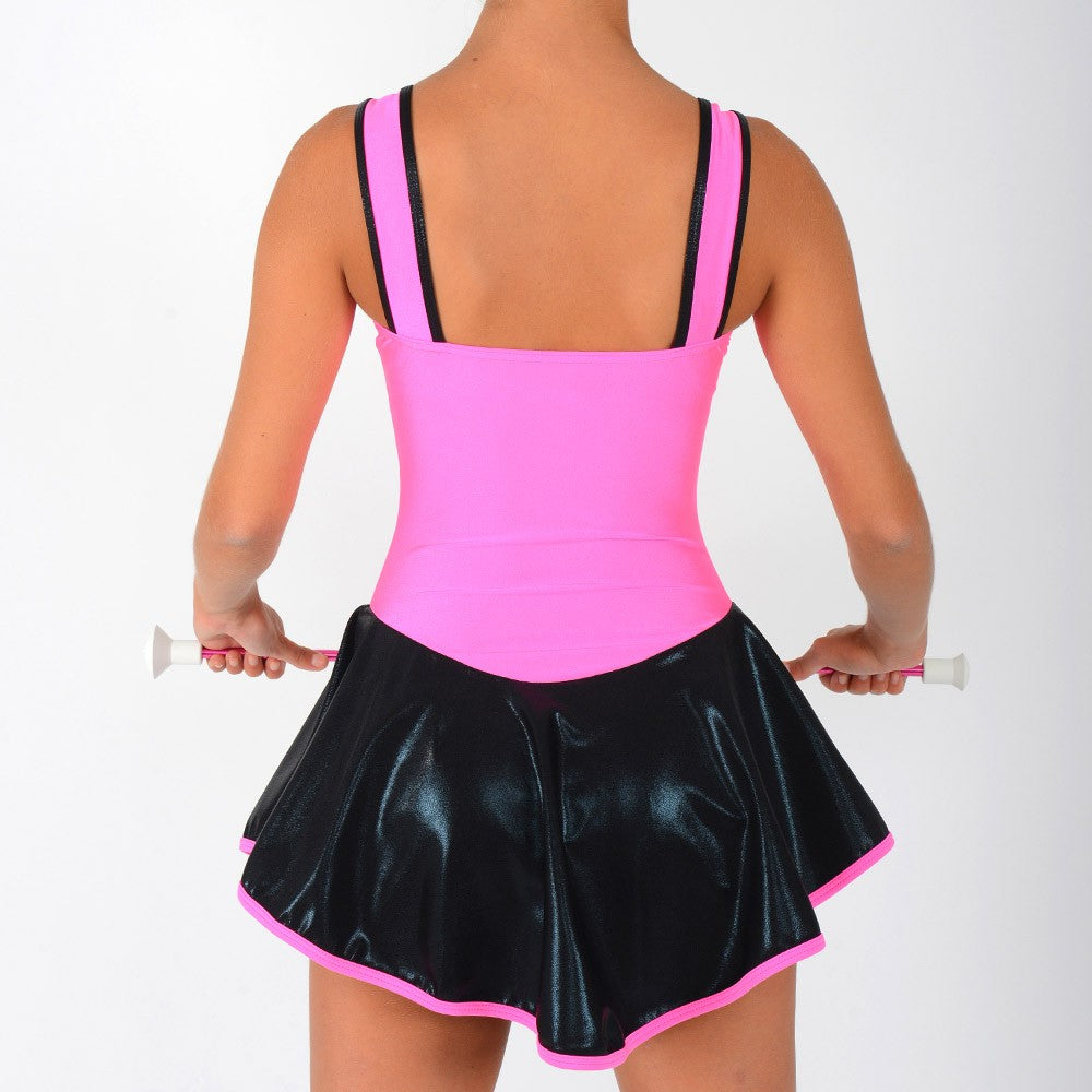 Siam lycra et Métal avec Jupette - Justaucorps de Twirling noir et rose